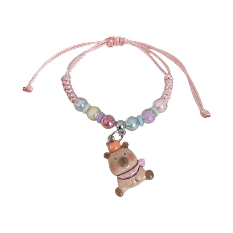 Colorful Macaron Rope Bracelet For Kids With Cute Cartoon Capybara Designs And Adjustable Soft Strap Perfect For Gifts