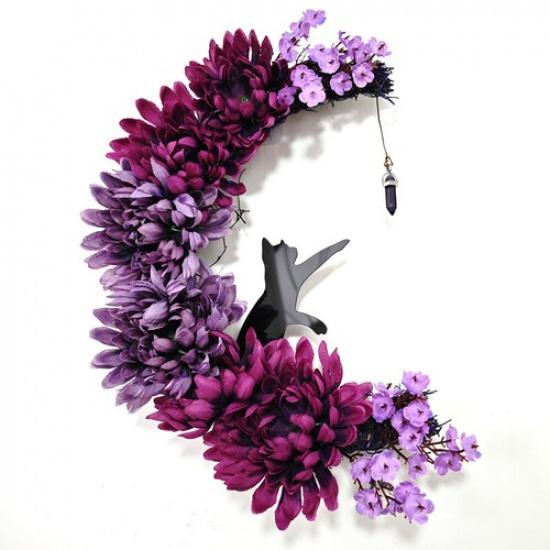 Halloween Moon Wreath With Cat Wall Decor Moon Halloween Wreaths For Front Door