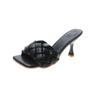 Summer New Woven Slippers Twist Mop One-character High-heeled Sandals Square-heeled Slippers