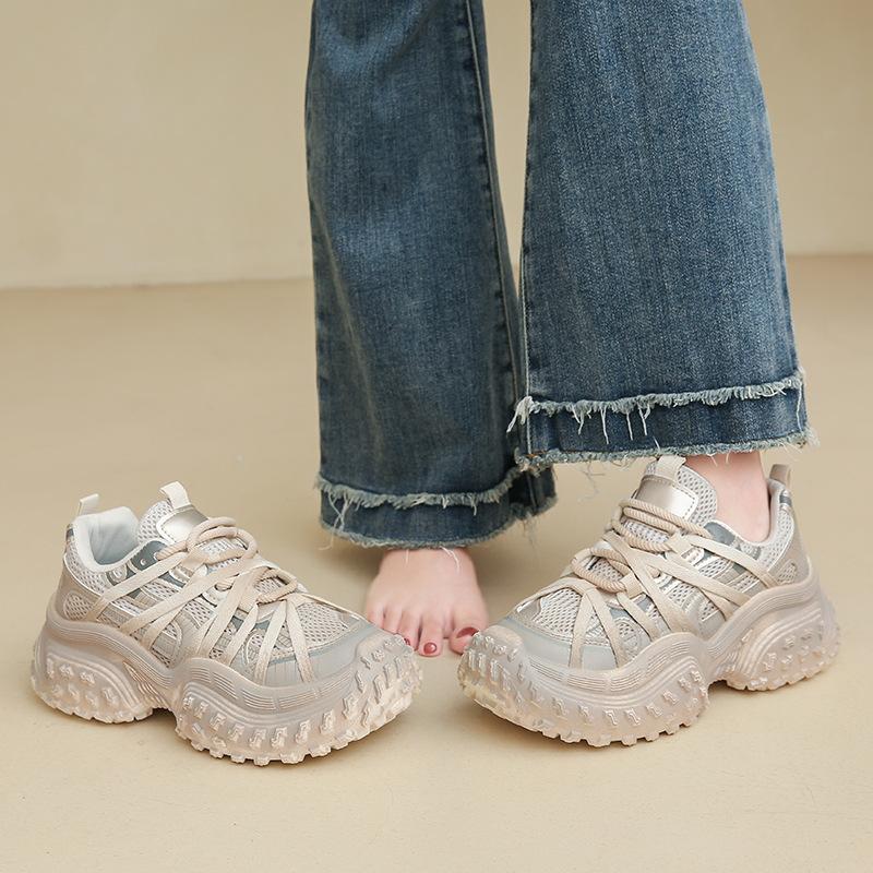 Niche design dirty dad shoes women's summer 2025 mesh breathable heightening retro non-slip tire sneakers