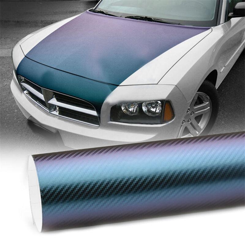 3D Car Interior Accessories Panel Chameleon Carbon Fiber Vinyl Wrap DIY Sticker Purple Green GZW