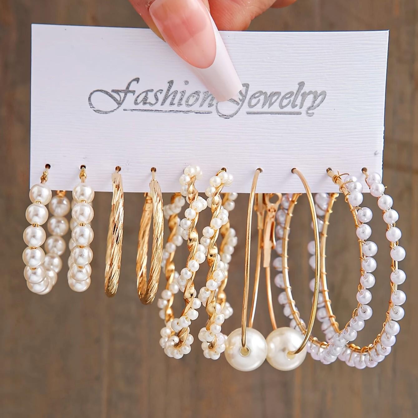 

Europe and the United States hot-selling fashion retro earrings set temperament versatile personality metal imitation pearl earrings earrings
