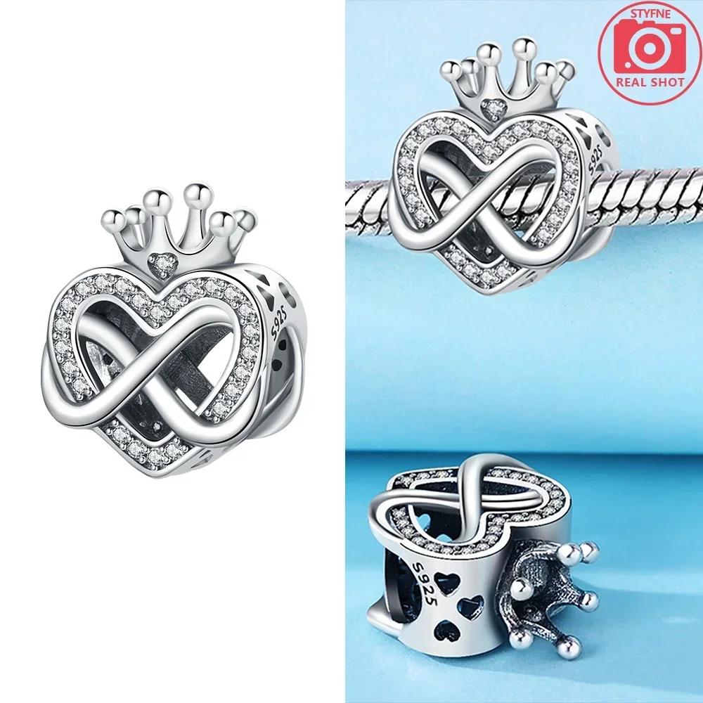 Classic Infinite Love Pink Heart Crown Original Copper Charms Beads Fit Bracelet Women Jewelry Diy Gift Accessory Making