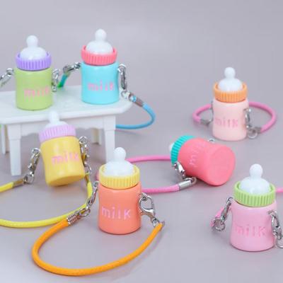 Labubu Cartoon Doll Pendant with Macaron Lanyard and Milk Bottle Charm Keychain