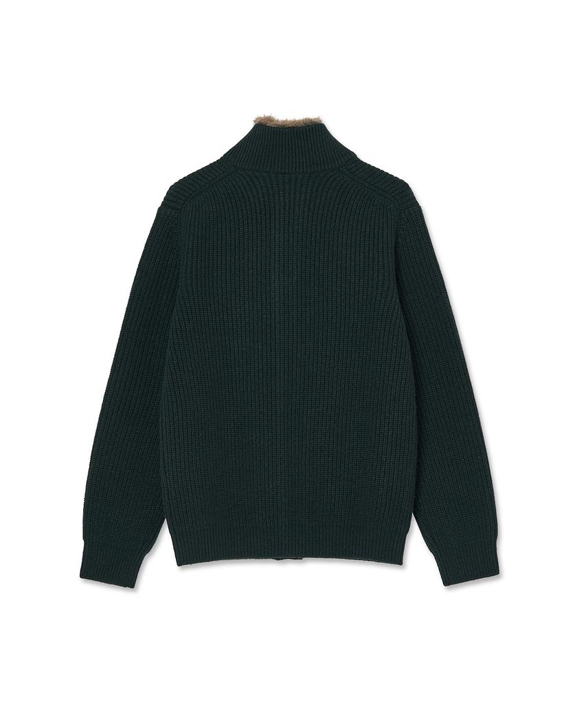 IOLO Merino Wool Knit Fur Jacket_Dark Green