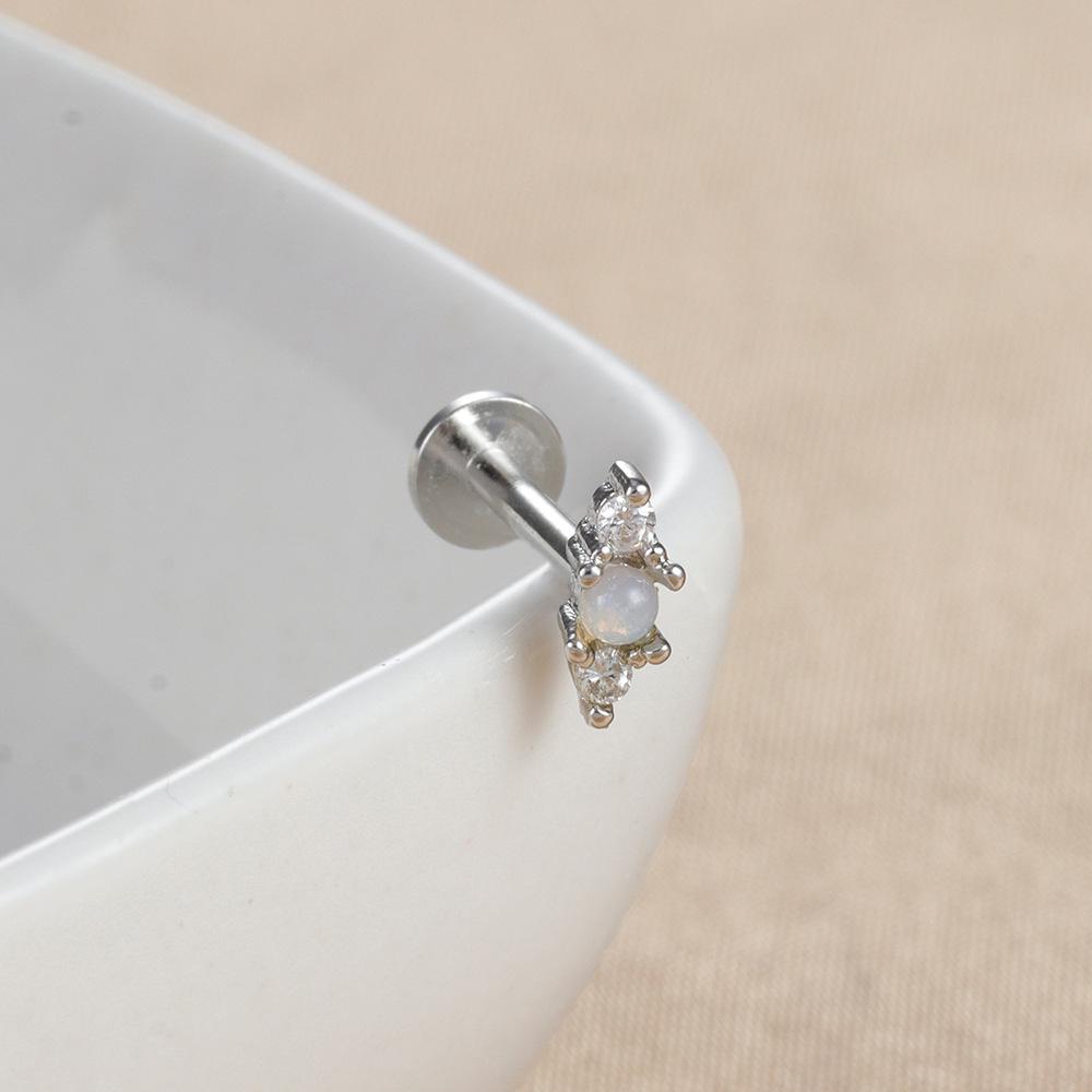 Sterling Silver Opal Threaded Cartilage Stud Earrings