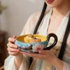 Japanese High-Temperature Ceramic Relief Peach Blossom Bowl, Handled Fruit, Salad & Snack Dish