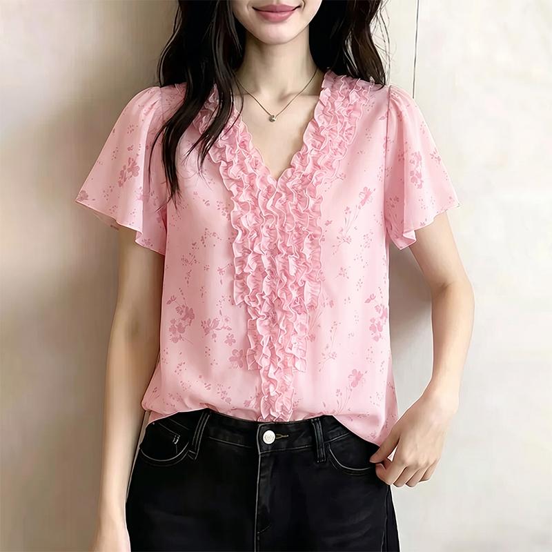 ZANZEA Women Casual V-Neck Summer Short Sleeve Floral Print Blouse S