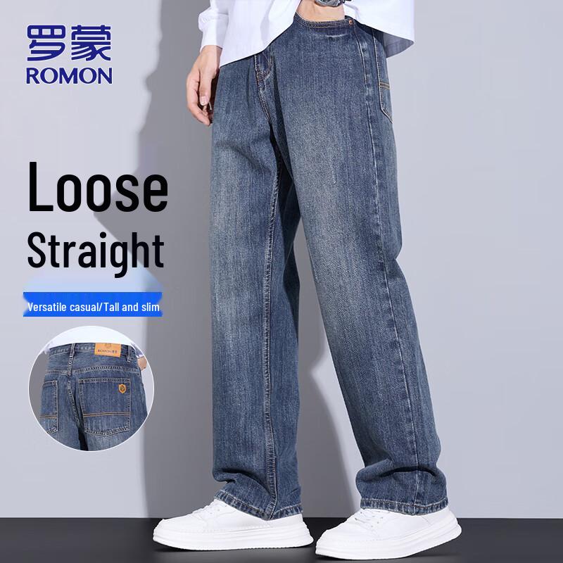 ROMON Men's Loose Fit Straight Leg Jeans