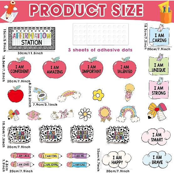 Schoolgirl Affirmation Station Bulletin Board Set Composition Motivational Poster for Classroom Decoration Positive Cutout Pirational Mirror Growth