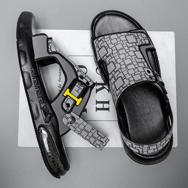 Fashion New Men's Sandals Summer Slippers Leather Face Lazy Shoes Trend Breathable Beach Shoes Cool Anti Slip Beach Shoes Soft Soles Dua