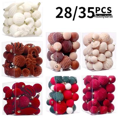Premium Flocked Christmas Ball Set: 35-Piece Cross-Border Ornament Collection