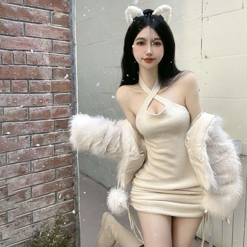 

Летнее женское платье с открытой спиной, горячее вязаное платье на бретельках, тонкие сексуальные платья One Size