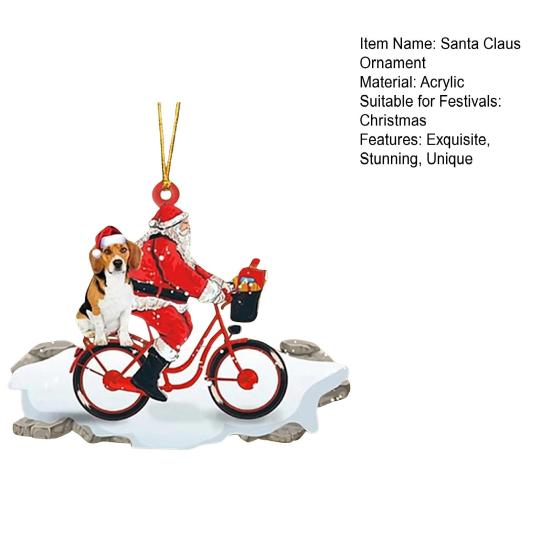 Santa Riding A Bicycle with A Dog Ornament Cute Acrylic Santa