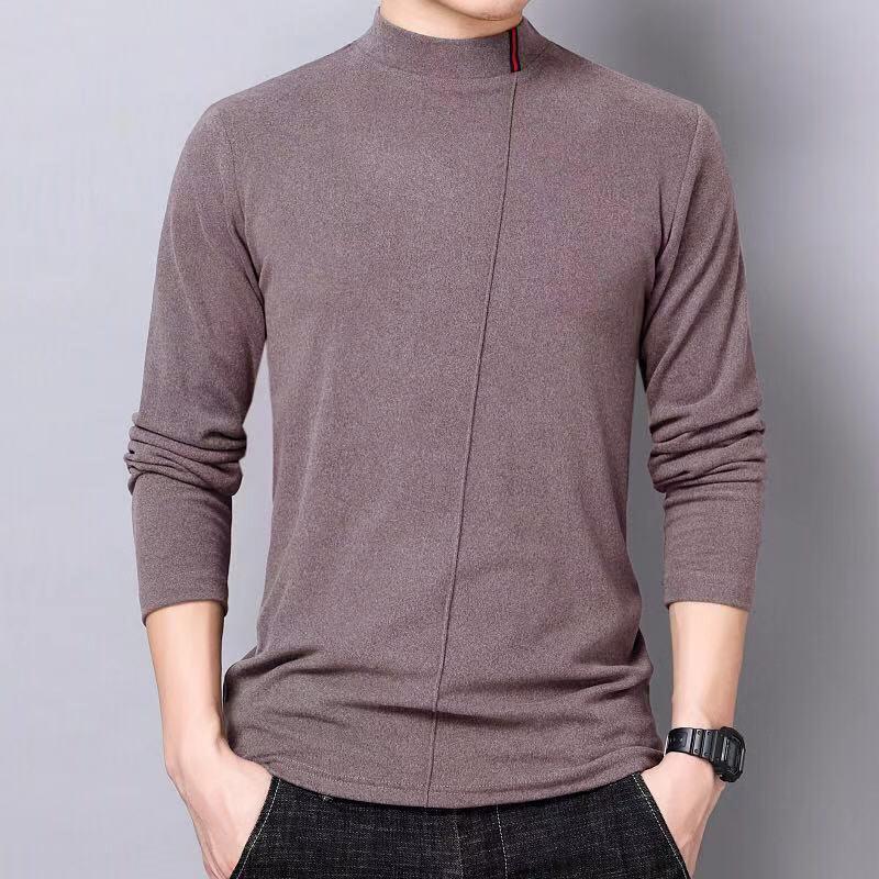 

Футболка мужская осенне-зимняя из бархата с длинными рукавами и полувысоким воротником 4XL кофейный