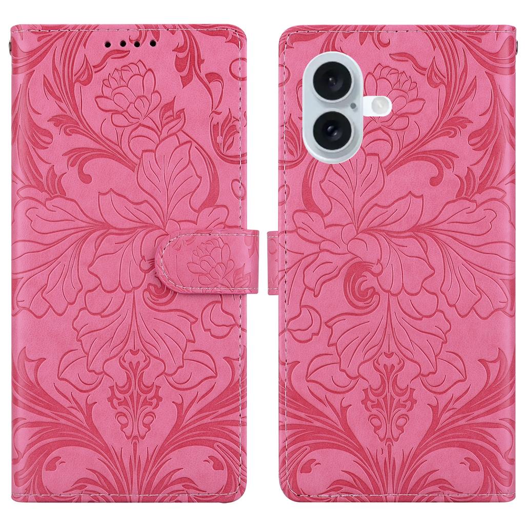 For iPhone 16 Plus Leather Case Imprinted Floral Pattern Wallet Stand Flip Phone Cover