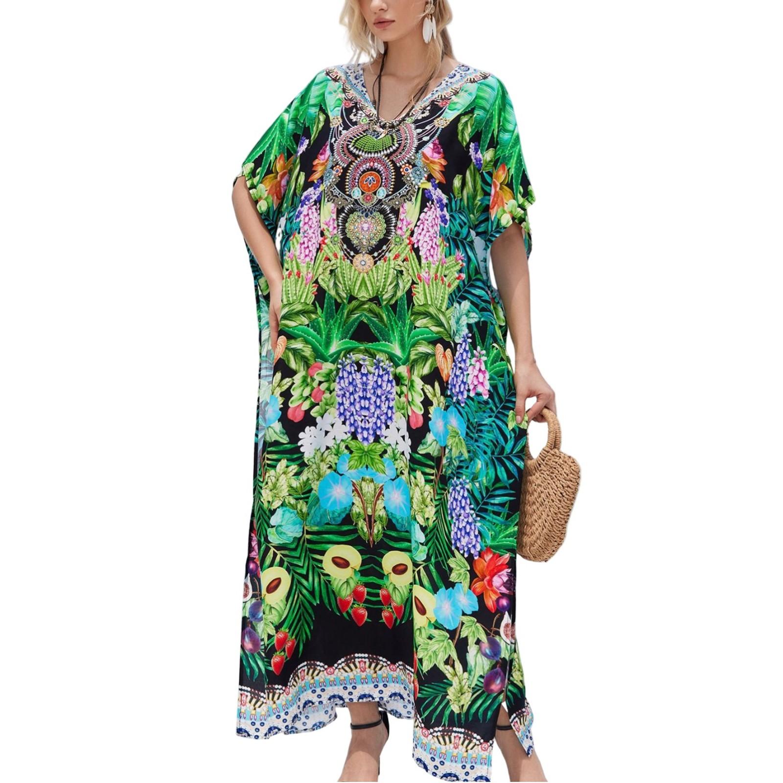 

Пляжная накидка с красочным цветочным принтом, свободный халат для отдыха, бикини, рубашка от солнца One Size