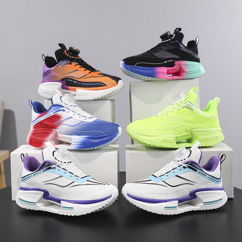 Boys' rotating buckle sneakers 2025 new summer children's and adolescents' running shock-absorbing mesh breathable running shoes