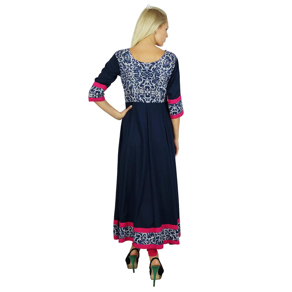 Bimba Women Long Dress Classic A Line Cotton Kurti Anarkali Blouse