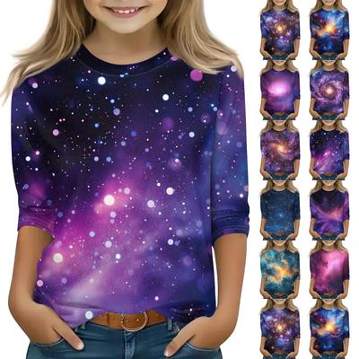 Print Tops For Youth Girls 5-16 Years Round Neck 3/4 Sleeves T-Shirts Trendy Tops Outfit Tees