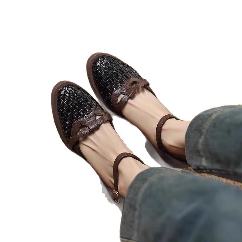 Fashion Retro Super Soft Woven Hollow High-heeled Bag Head Sandals 2025 Summer New Thick-heeled Sandals Women