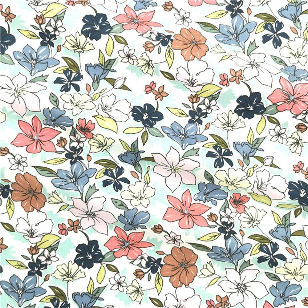 

45*155 Pastoral Floral Printed 100% Cotton Fabric Chrysanthemum Trumpet Flower Pattern DIY Sewing Quilt Dress Clothing Material 45x155CM(17inx61in)