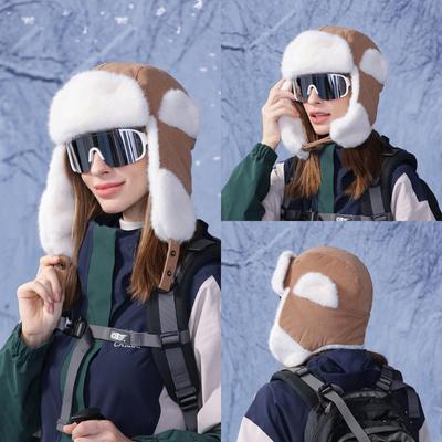Winter Windproof Ear Protection Pullover Cap Cycling Ski Fleece Cap Women's Thick Coldproof Warm Big Head Cap Bomber Hat