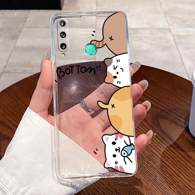 Jelly Casing For Huawei Y7P 2020/P40 lite E/Honor 9C/Y8P 2020/P Smart S Clear Silicone Soft TPU Cover Cute Cat Protective Case