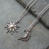 One Piece Silver Sun and Moon Necklace Chain a Pair of Celestial Best Friend Gift for Friends Long Necklace Pendant for Men and Women