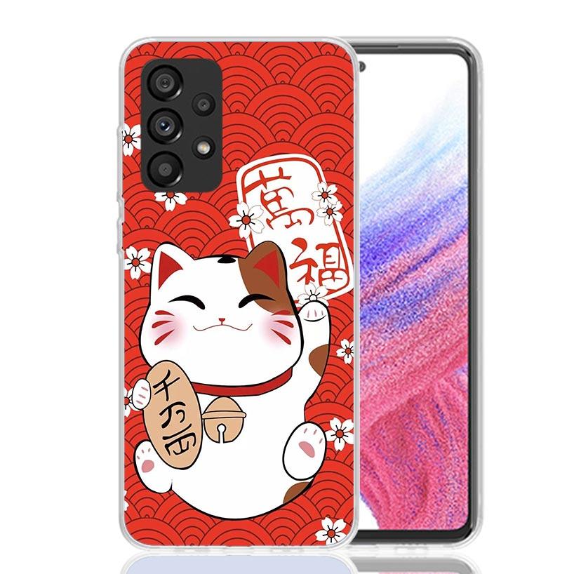 Étui de téléphone japonais Chat Porte-Bonheur Maneki Neko pour Samsung Galaxy A17 A16 A15 A14 A13 A57 A56 A55 A54 A53 A37 A36 A35 A34 A33 A26 A25