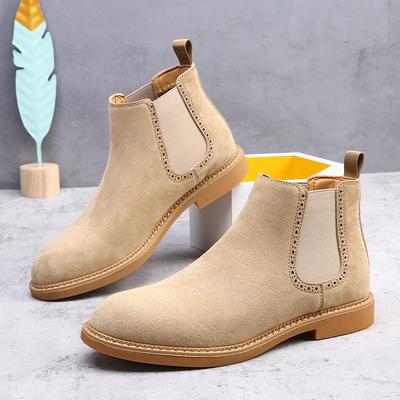 Modne męskie botki ze skóry zamszowej Casualowe wsuwane Formalne buty Oxford Vintage Wysokie buty Męskie modne botki Chelsea Buty biznesowe