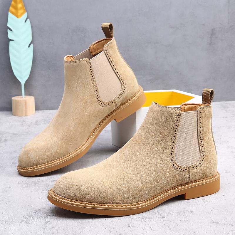 Fashion Suede Leather Men Ankle Boots Casual Slip On Formal Oxford Boots Vintage High Top Shoes Fashion Man Chelsea Botas Business Shoes