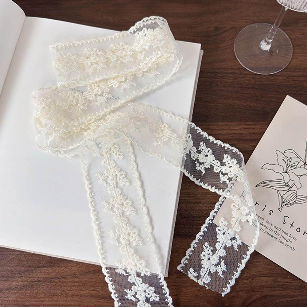 Floral Embroidery Hair Scarf Lace Long Ribbon Scarf White Flower Lace Neckerchief  Decorative Strap Necklace Head Wrap Scarves