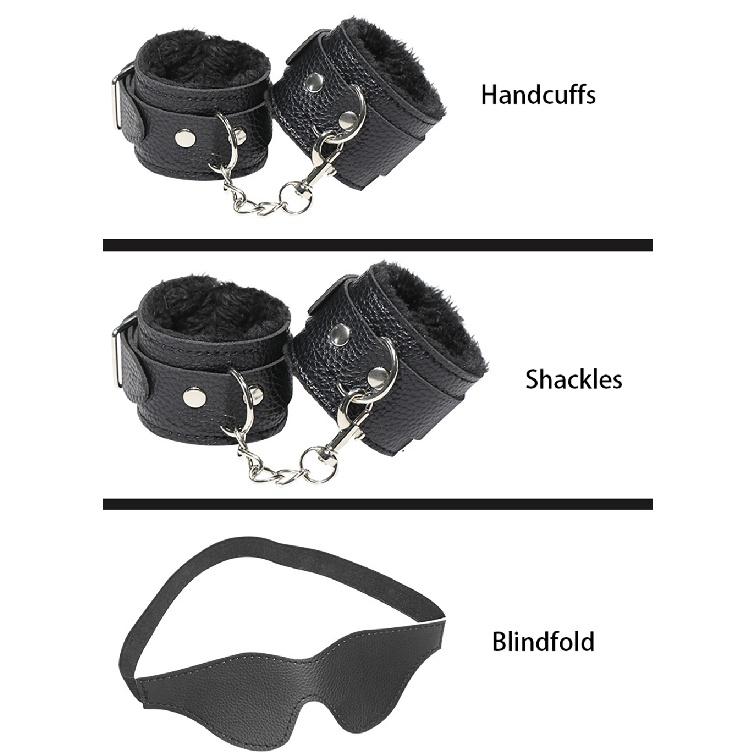 Sex Toys Kits for Couples PU Sex Bondage Set Handcuffs Sex Games Whip Gag Shackles Collar Fluff Stick Nipple Clamp For