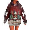 Ladies' Christmas Printed Bow Long Sleeved Loose Fitting Headband With Rope Hooded Sweatshirt Top