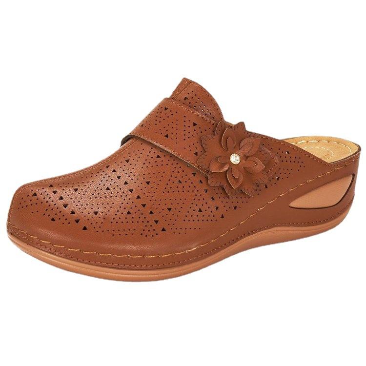 Summer new  Baotou flower wedge heel women's sandals European and American large size hollow sandals women's tide