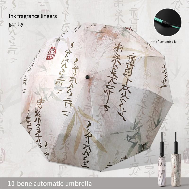 New Durable National Trend Style Fully Automatic Umbrella Folding Retro Sunshade Dual-Purpose Parasol Uv Sun Umbrella