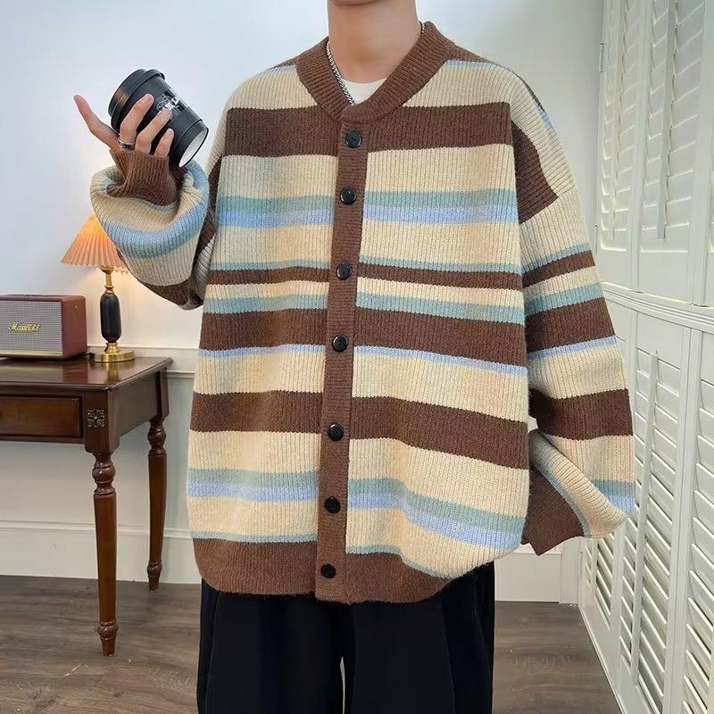 Японский Ленивый Ретро Полосатый Свитер Мужские и Женские Пальто Осень и Зима 2026 Новый Свободный Вязаный Кардиган Топ M 3450₽