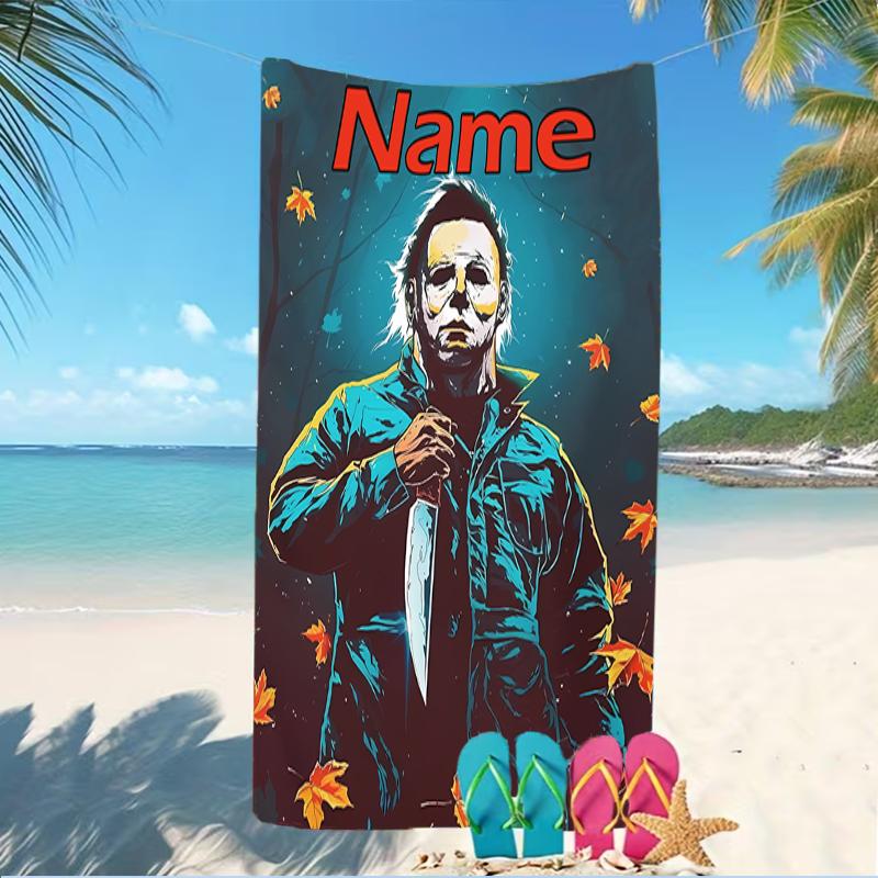 Customizable personalized beach towels Michael Myers themed designs.Suitable for the beach, yoga, sports;ideal as beach accessories
