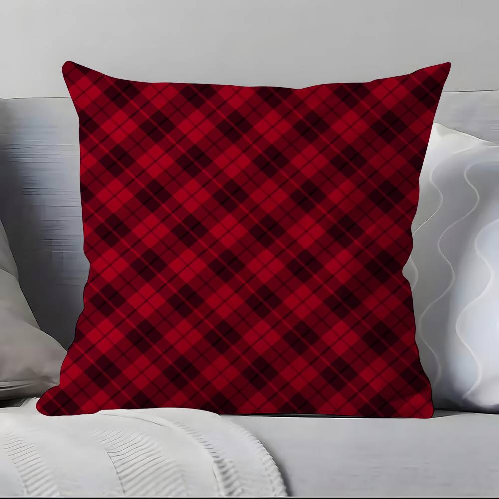 Classic Christmas Plaid Pillow Case Anti-dustmite Pillowcase Invisible Zipper Silky Short Plush Sofa Cushion Cover