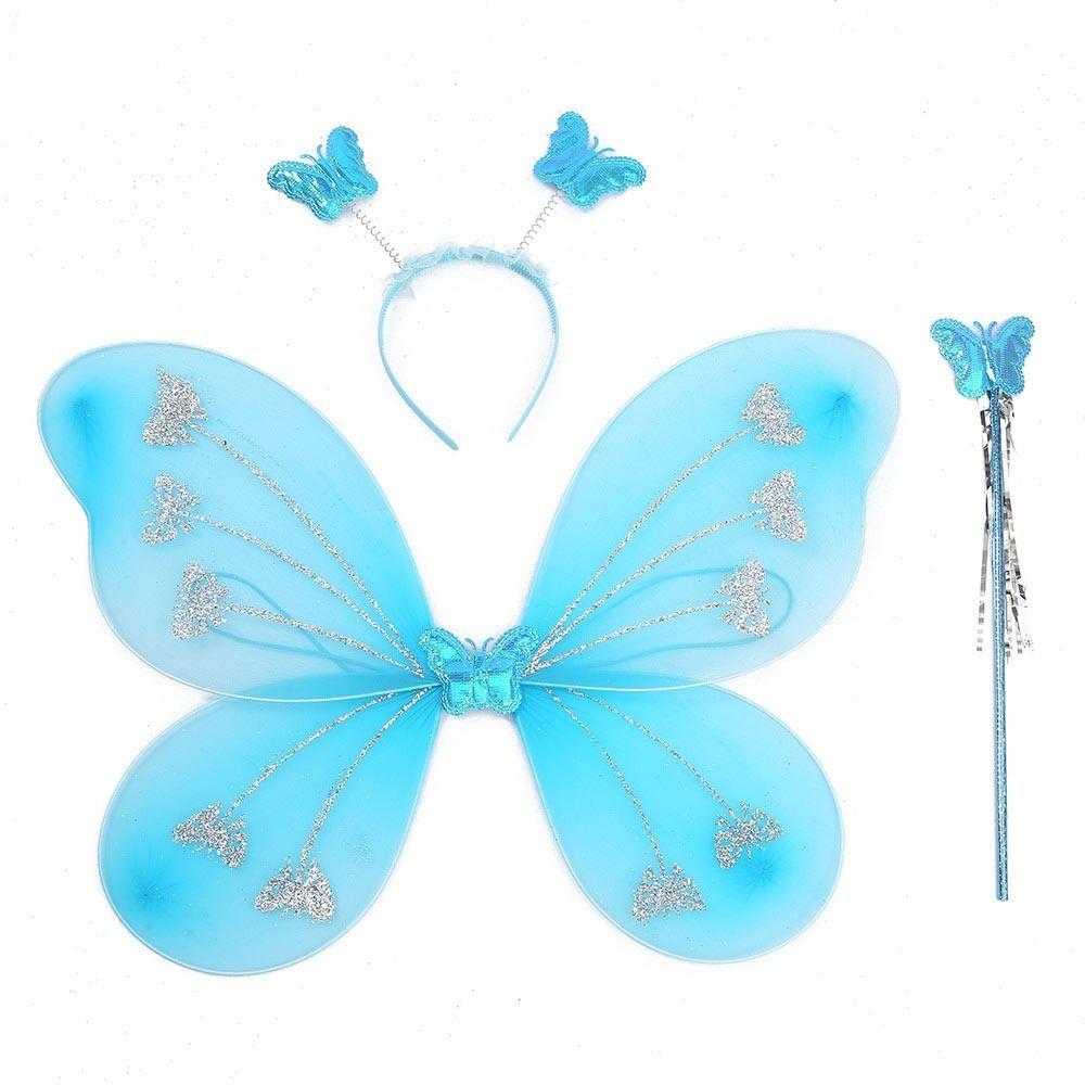 DIY Costume Kids Butterfly Headband Wings Party Props with Fairy Wand Princess Costume Sets Dressing Up Glitter Butterfly Girls