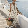 2026 New 3D Printed Holiday Style V-neck Striped Sleeveless Dress Women's Summer Loose Beach Dress Cross-border