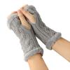 Women's Winter Warm Wool Gloves, Fingerless Diamond Knit Short Gloves