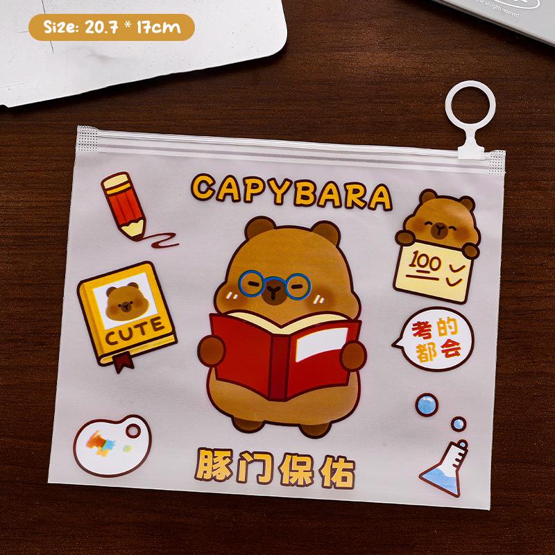 

Прозрачная водонепроницаемая мультяшная симпатичная сумка-файл с изображением капибары, легкая сумка-файл на молнии, большое отверстие, портативная сумка для хранения школьных принадлежностей A4