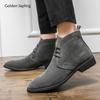 Fashion Golden Sapling Chelsea Boots Men's Retro Leather Shoes Casual Business Party Boot Men Leisure Formal Footwear Chaussures Hommes