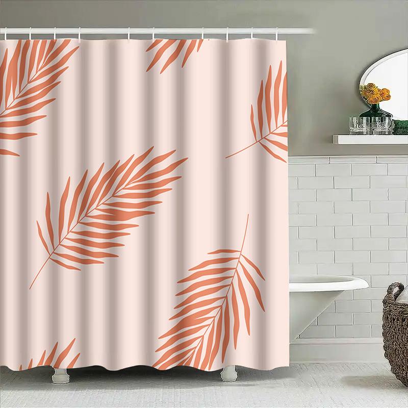 Vintage Coral Palm Leaf Shower Curtain Pink Bath Decoration Waterproof Home Decor 3D Print Bathroom Tissue Background Curtains F