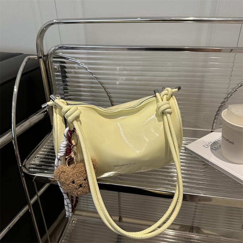 Color Solid Minimalist Letter Printed Women Casual Shoulder Bag With Pendant