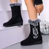 Fashion Women's Fashion Slope Heel Cotton Boots Winter New Round Head Suede Rivet Metal Buckle Soft Sole Non-slip Mid-calf Boots