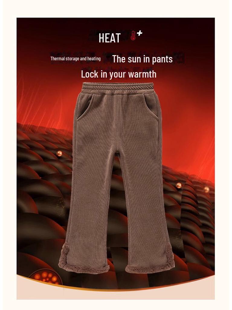 Pantaloni de iarnă pentru fete, cu talie înaltă, din catifea reiată - Groși, călduroși, la modă, cu crac clopot