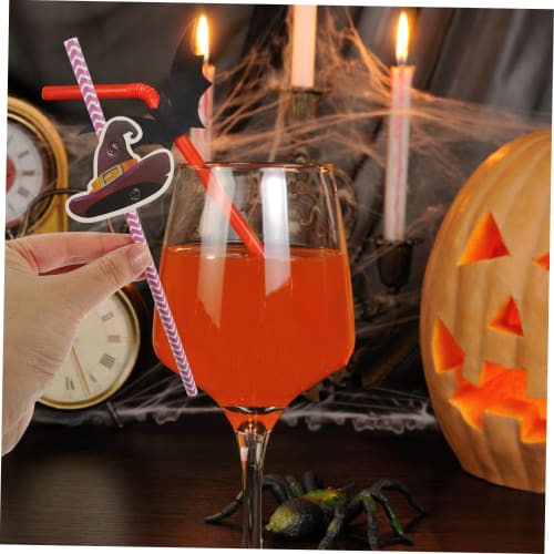 NUOLUX 72-Pack Halloween Decorative Straws, Party Paper Straws with Cute Pumpkin and Witch Hat Designs, Creative Drinking Straws